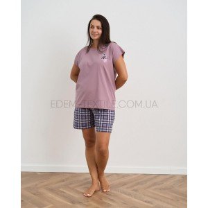 Комплект с шортами в клетку Батал Пазлы 38037 Пудровый, 3XL