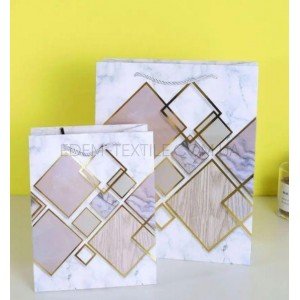 Подарочный пакет с ручками Ромбы на бежевом , 26x32x12