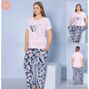 Піжама женская Батал футболка и штаны Love Сиреневый, 3XL