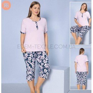 Пижама для полных футболка и бриджи Цветы Сиреневый, 7XL