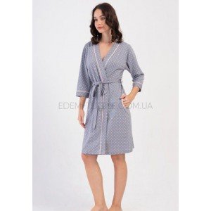 Трикотажный халат с рукавом 3/4 Горошек 1248 Серый, XL