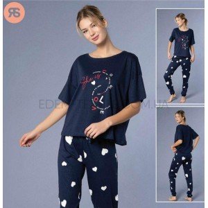 Пижама Оверсайз футболка и штаны Love 6907 Темно-синий, L/XL