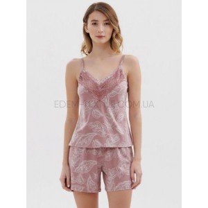 Пижама трикотажная майка с кружевом и шорты 1788 Розовый, L Пижама трикотажная майка с кружевом и шорты 1788 Розовый, L