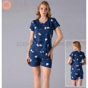 Пижама с коротким рукавом футболка и шорты 5501 Синий, XL Пижама с коротким рукавом футболка и шорты 5501 Синий, XL