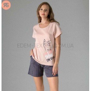 Пижама футболка Meow и шорты с карманами 5261 Пудровый, XL Пижама футболка Meow и шорты с карманами 5261 Пудровый, XL