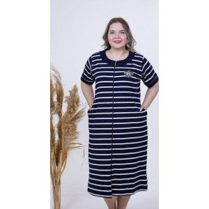 Халат на молнии хлопковый для полных 10539 Темно-синий, 9XL
