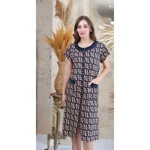 Трикотажный летний женский халат на молнии 10857 Бежевый, 3XL