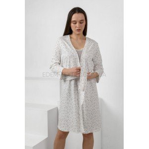 Трикотажный халат из хлопка принт Сердце 1383 Молочный, XL