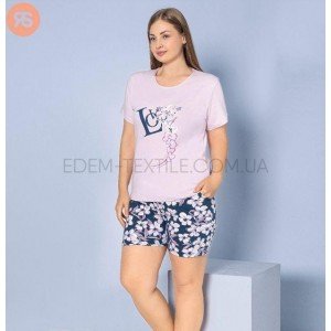 Пижама с шортами для полных принт Цветы 6759 Сиреневый, 3XL Пижама с шортами для полных принт Цветы 6759 Сиреневый, 3XL