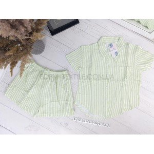 Пижама муслин рубашка на пуговицах и шорты 2501 Оливковый, 2XL