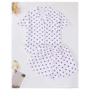 Муслиновая Пижама на пуговицах Сердечки 2508 Белый, L Муслиновая Пижама на пуговицах Сердечки 2508 Белый, L