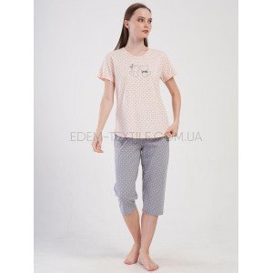 Пижама в горошек с капри Котики Батал 1248 Персиковый, 4XL Пижама в горошек с капри Котики Батал 1248 Персиковый, 4XL
