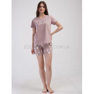 Пижама на лето футболка и шорты Цветочки 4350 Мокко, L