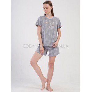 Пижама на лето с шортами в горошек Котики 1248 Серый, M