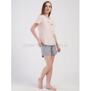 Пижама летняя для девушек в горошек Котики 1248 Персиковый, M